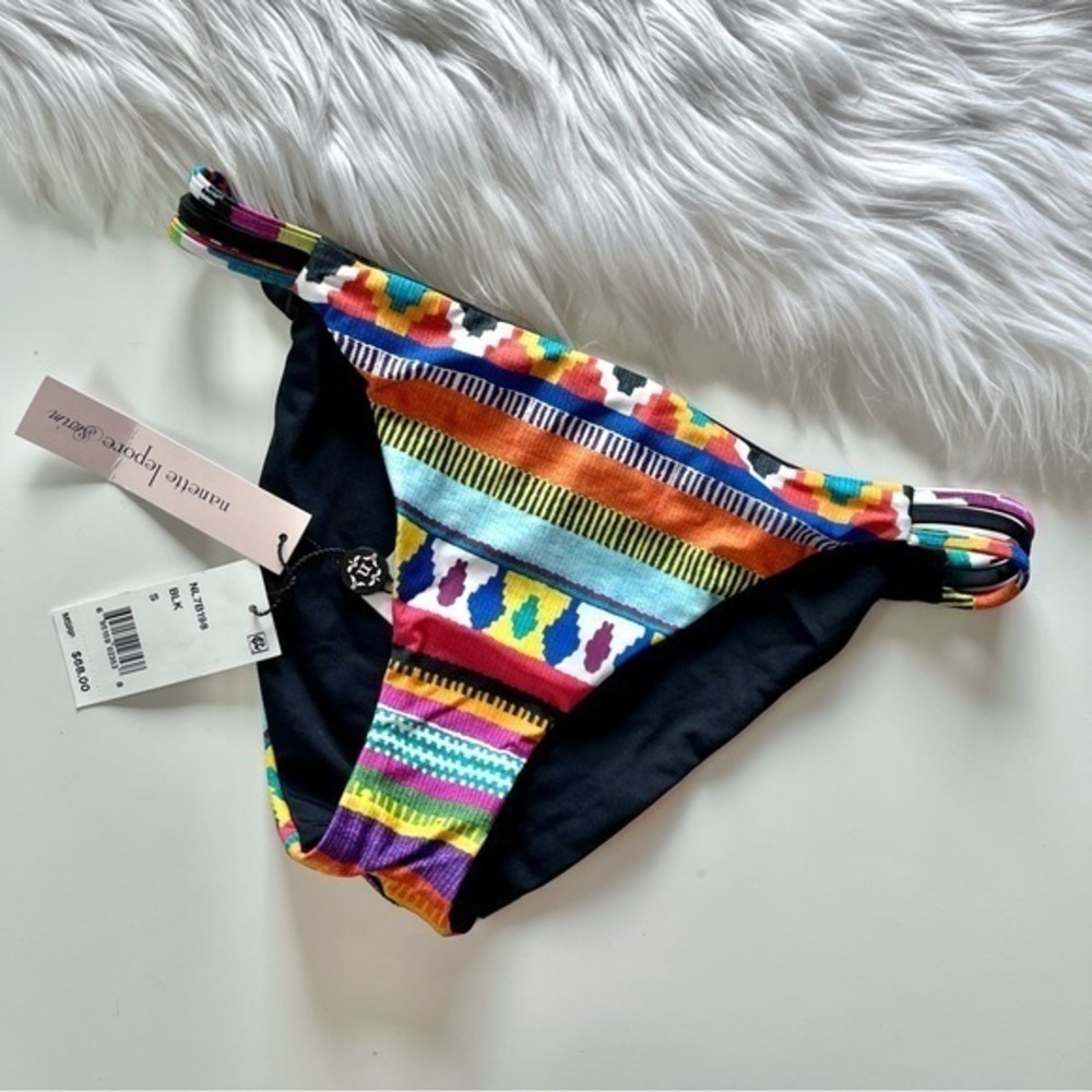 Nanette Lepore Black Bright Tribal Striped Southwestern Bikini Bottoms